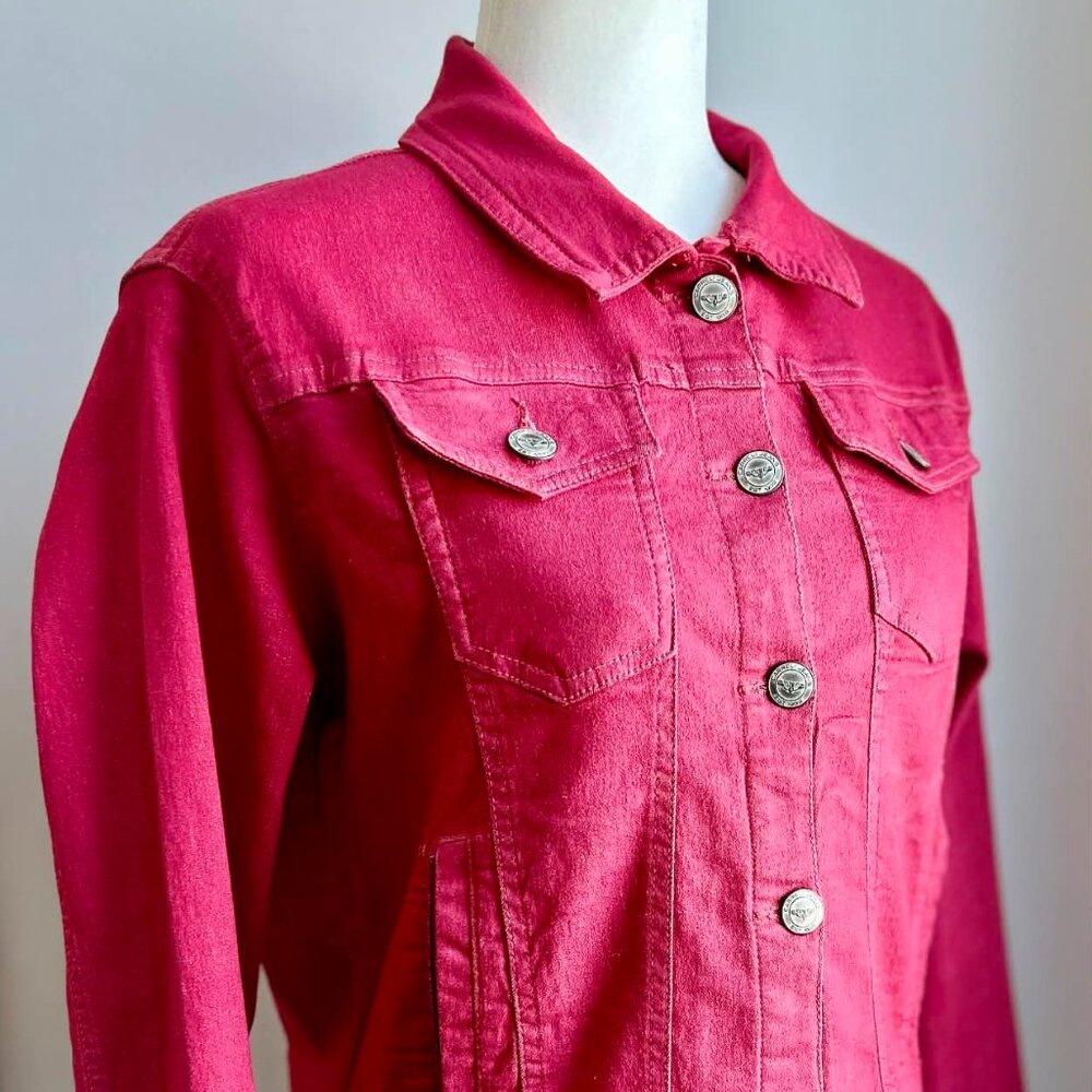 Carreli Jeans Raspberry Pink Stretch Denim Jacket with Utility Pockets – US L